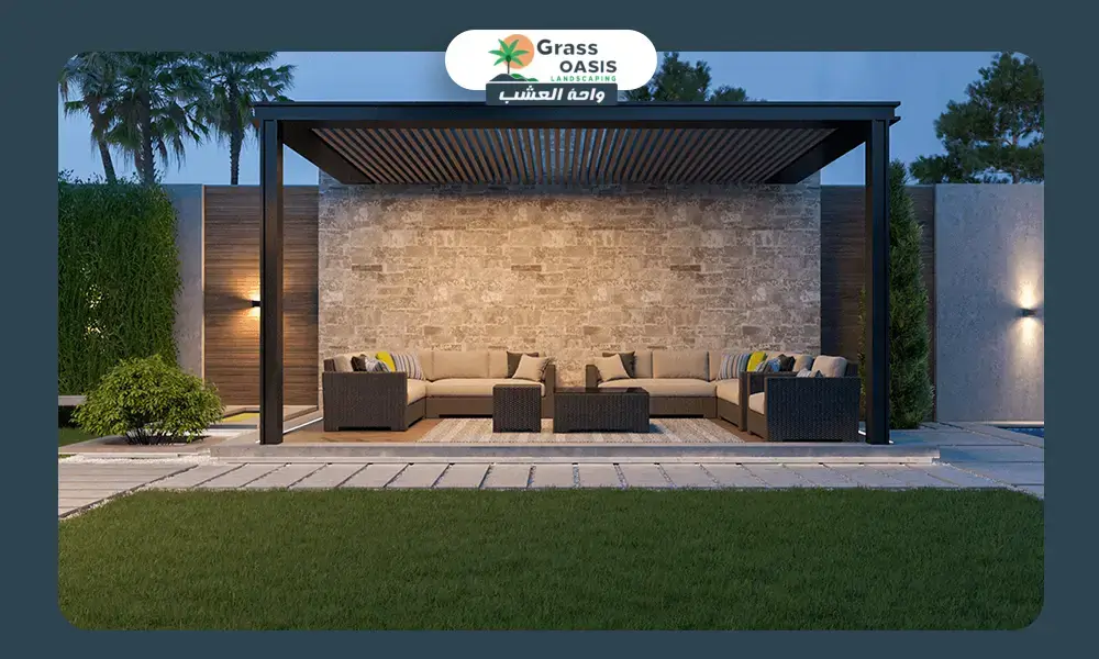 تصميم جلسات خارجية مع واحة العشب
